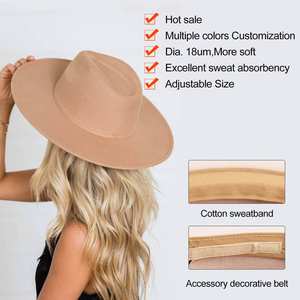 Elegante recién llegado sombreros Fedora de lana para mujer sombreros Fedora de ala ancha Unisex con cinta de 8,5 cm sombrero de lana 100% - Product Image 6