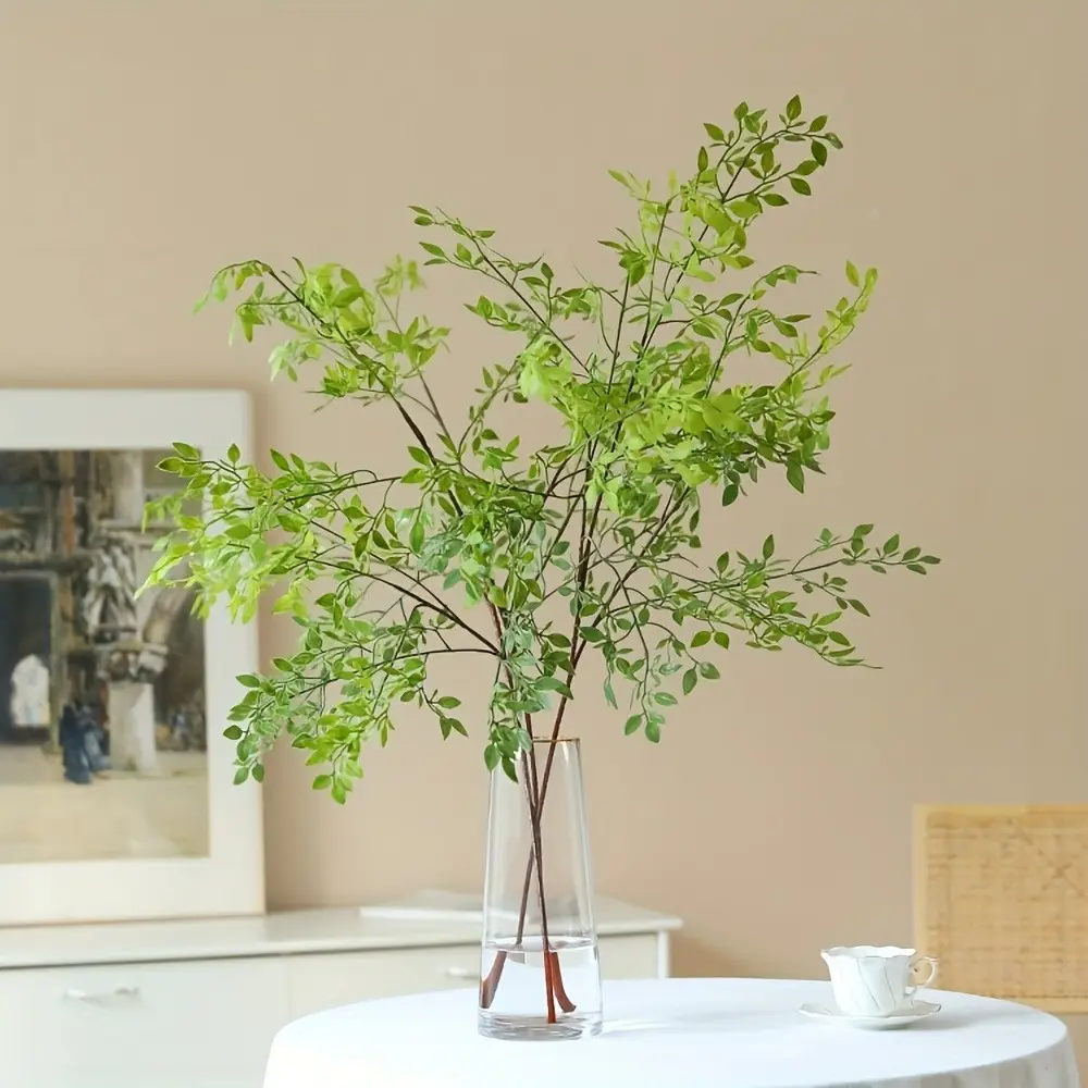 Artificial Plant Branch with Green Leaves Plastic Tall Stem Faux Greenery Fake Plants for Floral Arrangement Vase Bouquets