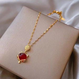 Collar de zorro y Pixiu con colgante de rubí, cadena de clavícula de acero inoxidable para mujer, regalo - Product Image 3