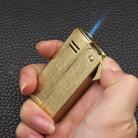 Briquet coupe-vent à flamme nue en métal, rechargeable au gaz, cadeau d'affaires, vente en gros, briquet torche à flamme jet pour cigares et cigarettes