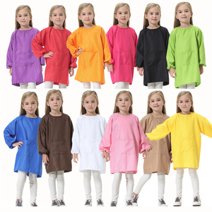 Benutzer definiertes Logo Reine Farbe Polyester Wasserdicht Langarm Schulkinder Malerei Kunst Kinder Kittel mit Taschen für Mädchen Jungen - Product Image 1