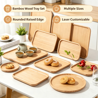 Ensemble de plateaux de service en bois à bords surélevés et coins arrondis, grain naturel, pour le petit-déjeuner et le thé, personnalisable OEM