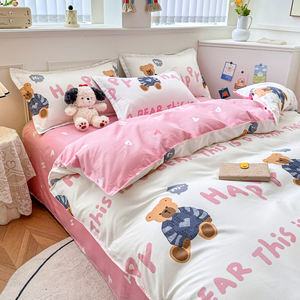 Factory Direct Ensemble de housse de couette en microfibre avec ours rose prêt à l'emploi 3D Floral - Product Image 5