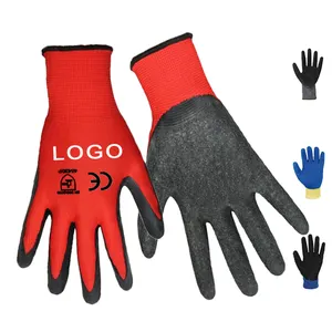 工厂价格定制标志13规格CE EN388褶皱乳胶手掌涂层工作手套，用于重型工作搬运木材工作