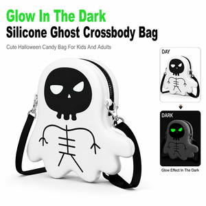 Custom Glow in the Dark Halloween Ghost Crossbody Bag 100% Silicone Candy Bag <b>Cute</b> Spooky Shoulder <b>Purse</b> Seasonal Gift - Product Image 1