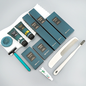 Fournitures d'hôtel 5 étoiles de luxe : Chaussons personnalisés en coton éponge bleu et kit dentaire en paille avec logo pour Airbnb - Product Image 2