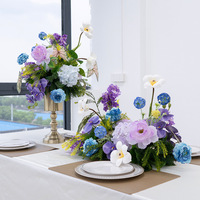 Centre de table floral artificiel moderne, arrangement en vase métallique électroplaqué long pour mariage de luxe, banquet, séance photo