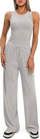 Ensemble décontracté printemps-été pour femme : haut court sans manches en polyester tricoté de couleur unie à col rond et pantalon large taille haute