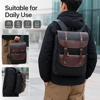 Mochila para Portátil de Cuero PU para Hombre, Estilo Británico Vintage, Bolsa de Viaje para Computadora de 15 Pulgadas, Mochila Urbana Impermeable para el Trabajo