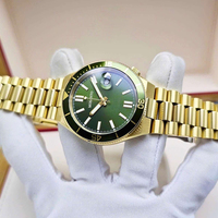 Montre de plongée mécanique automatique pour hommes, cadran dégradé vert, lunette rotative, date, étanche, montre-bracelet Tsuyosat en or