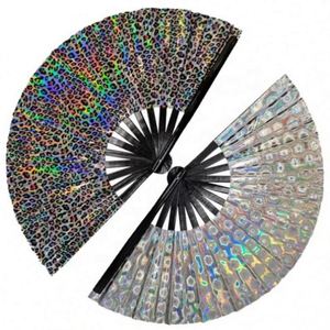 Abanico Plegable de Bambú Hecho a Mano de Alto Rendimiento de 33 cm, Pintado Holográficamente con Diseño Musical, Abanico Grande para Fiestas y Eventos con Funda - Product Image 1