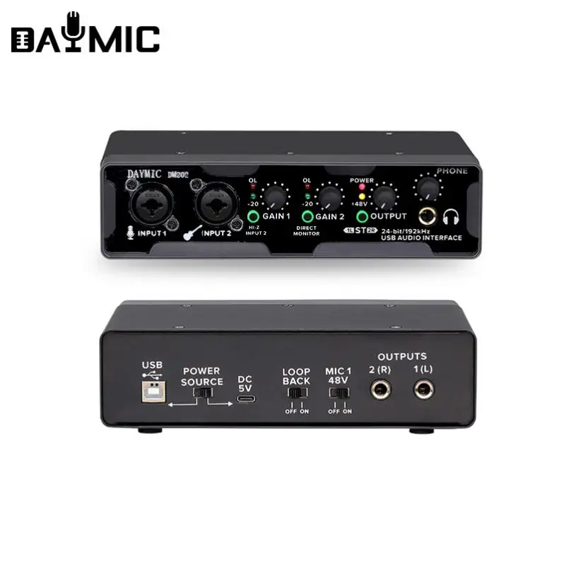 Universal Home Studio 2 channel Computer USB Sound card 6.36MM Input Audio Interface broadcast equipment Singing Recording