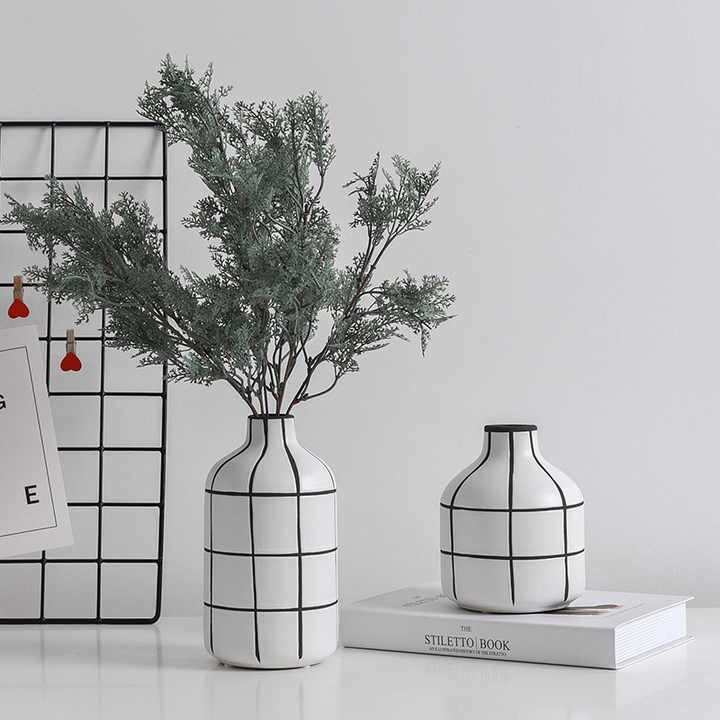 Nordic Minimalist Style Home Decor Ceramic White Vase with Black Line ...
