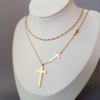 Collier ras-de-cou unisexe en acier titane à mailles fines, double couche, motif croix rouge et diamant, style bambou, sportif, style Mori, polyvalent, idéal pour un cadeau