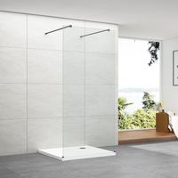 Cabine de douche moderne sans cadre à panneaux fixes en verre trempé transparent avec barre de support en acier inoxydable