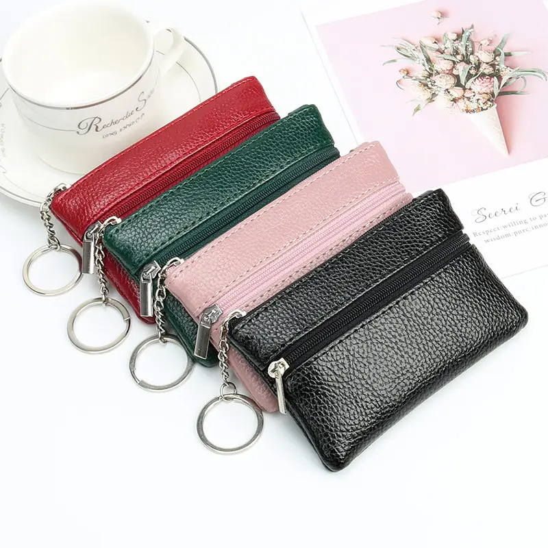 Wholesale women pu leather coin purse keychain change purse money key pouch ladies mini wallet