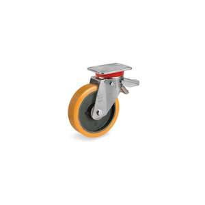 TELLURE ROTA - 646656 TR polyurethane wheels, <b>cast</b> <b>iron</b> centre, swivel top <b>plate</b> bracket type EP with adjustable brake - wheel w - Product Image 1