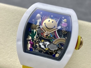 Happy-face white ceramic hollowed-out watch - luxurious high-quality waterproof mechanical watch, 41mm <b>automatic</b> movement - Product Image 3