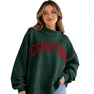 <b>Top</b> Selling Casual All Season Wear Women's <b>Mock</b> <b>Neck</b> Sweatshirt Drop Shoulder Embroidered Logo Print Breathable Fleece Fabric - Product Image 1