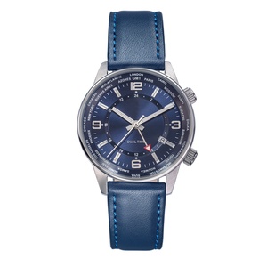 Montre pour homme en acier inoxydable avec double fuseau horaire, cristaux minéraux et mouvement à quartz, pour les villes du <span class=keywords><strong>monde</strong></span> entier - Product Image 1