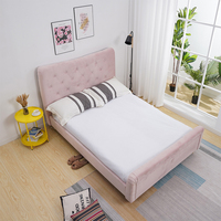 Lit plateforme moderne de style mid-century, simple et luxueux, rose, pour chambre d'hôtel, avec rangement, écologique, pliable, taille complète