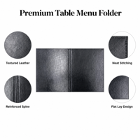 Porte-menu A4 en similicuir noir froissé, couverture plate double face pour restaurants, cafés, hôtels avec logo personnalisé en relief