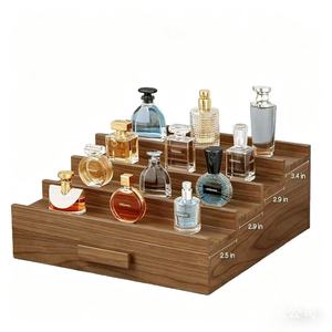 Estante de Almacenamiento de Madera de 3 Niveles, Organizador de Cosméticos de Madera Maciza con Cajón Oculto, Expositor de Escritorio para Perfumes, Maquillaje y Joyería - Product Image 3