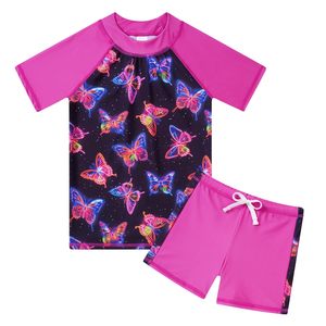Ensembles de maillots de bain colorés pour enfants, imprimés floraux, requins et léopards, deux pièces, avec protection anti-UV et short, pour la natation et la plage - Product Image 2