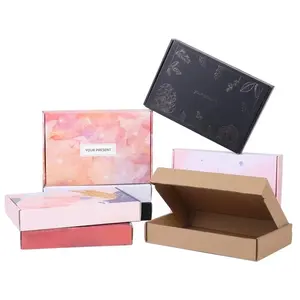 Empaquetado plano impreso con logotipo personalizado, caja de envío Kraft plegable troquelada corrugada