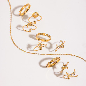 Elegant Star Moon Zircon <b>Ring</b> <b>Set</b> For Women <b>Gold</b> Tone Jewelry Gift Fashion <b>Rings</b> - Product Image 3