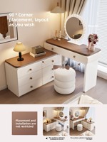 Nouvelle coiffeuse style crème 2025, moderne, simple et minimaliste, pour chambre à coucher, avec armoire de rangement intégrée en bois massif