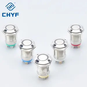 12/16/19/22MM Waterproof IP67 Stainless Steel Button Switch Momentary Latching Illuminate Led Flat Head Push Button Switches