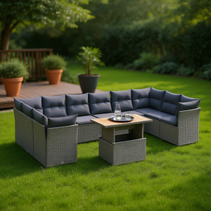 Ensemble de canapés de jardin modulaires en rotin PE gris 6 places, collection de meubles d'extérieur au design contemporain - Product Image 2