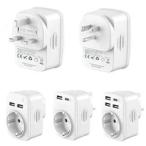 Großhandelspreis 5-in-1 USA-Adapter Stecker, USB US nach EU Reiseadapter mit 3USB & 1USB-C (3.4A) für amerikanischen und kanadischen Markt