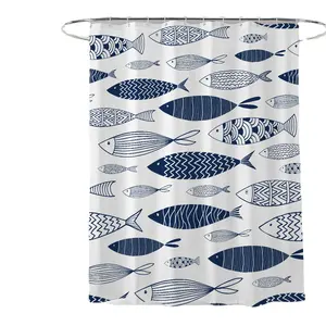 新しい厚いシャワーカーテン海魚ポリエステルデジタル印刷防水メーカー直販