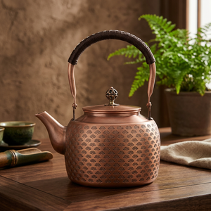 Traditional Chinese Metal Tea Kettle With <b>Lid</b> And Handle Bronze Patterned Design - Product Image 5