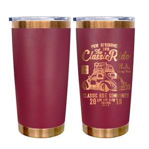 Gobelet de voyage de 20 oz en cuivre plaqué, avec revêtement en poudre rouge bordeaux et couvercle coulissant magnétique - Product Image 4