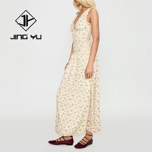 Robe midi de luxe pour femmes, de haute qualité, estivale, à fleurs, décolleté en V profond, slim, 100% rayonne, tissu doux - Product Image 5