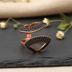Dainty Shape Black Zircon Stone Turkish Wholesale Handmade <b>Adjustable</b> 925 Sterling <b>Silver</b> <b>Ring</b> - Product Image 3