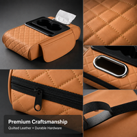 Boîte d'accoudoir de voiture universelle 4-en-1 avec coussin, porte-gobelet intégré, boîte de rangement, boîte à mouchoirs, organisateur de console centrale en cuir PU de luxe