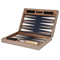 Ensemble de backgammon de luxe en bois de noyer et cuir grainé entièrement personnalisable Pièces de bois personnalisées