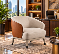 Fauteuil d'appoint contemporain bicolore rembourré, structure élégante et courbée, assise moelleuse en microfibre, idéal pour chambre et appartement
