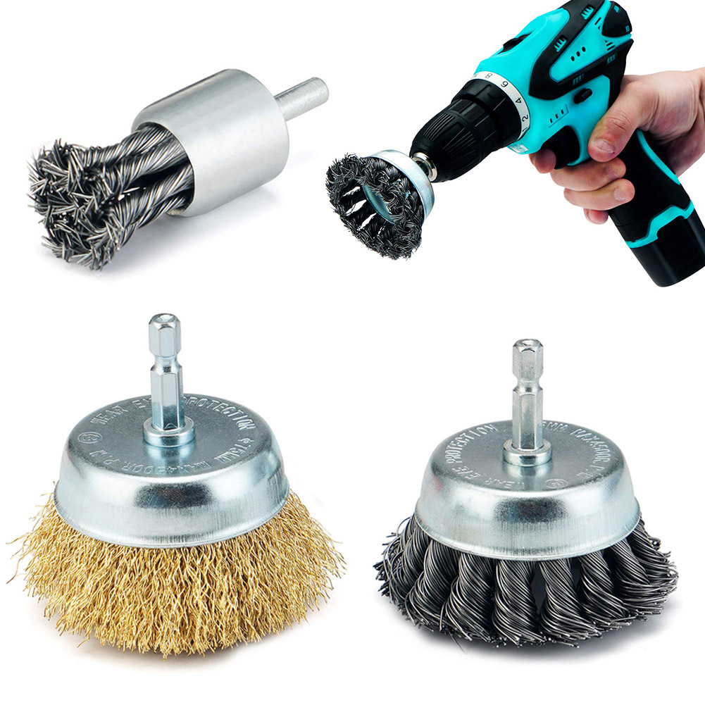 3X Copper Wire Wheel Brush Kit For Cup Rotary Tool Drill Rust Weld