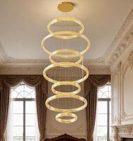Décoration intérieure, lampes suspendues pour plafond haut, lustre en cristal, villa, escalier, luminaire suspendu LED personnalisable, finition dorée