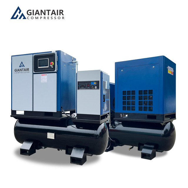 Easy to Install Small 5.5 Kw 7.5 HP 4 in 1 Tank Mounted Screw Air Compressor 200 Liters Tank Screw Air Compressor