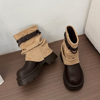 Bottines à plateforme pour femmes, style slouchy, semelle épaisse, boucle, sangle tressée, style western, 2 couleurs