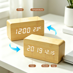 Miglior Regalo Promozionale: <span class=keywords><strong>Sveglia</strong></span> <span class=keywords><strong>Digitale</strong></span> LED in Legno con Caricatore Wireless per Telefono, <span class=keywords><strong>Orologio</strong></span> <span class=keywords><strong>da</strong></span> <span class=keywords><strong>Tavolo</strong></span> Intelligente - Product Image 2