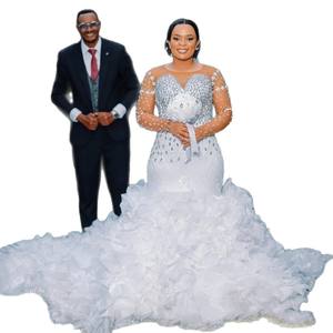 <span class=keywords><strong>Vestido</strong></span> de Novia Europeo Americano 2026, Nuevo, Manga Tres Cuartos, Cuello en V, Encaje con Cristales, Corte Entallado - Product Image 5