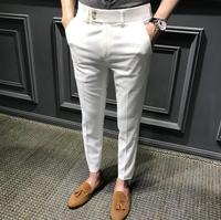 Pantalon droit pour homme, boutonné, de haute qualité, avec poches, décontracté, pour affaires, pantalon long et formel, coupe slim, grandes tailles