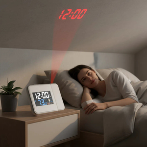 Đài phát thanh kỹ thuật số kiểm soát chiếu báo động bàn đồng hồ 180 độ có thể điều chỉnh với Trạm thời tiết và nhiệt độ độ ẩm hiển thị - Product Image 1